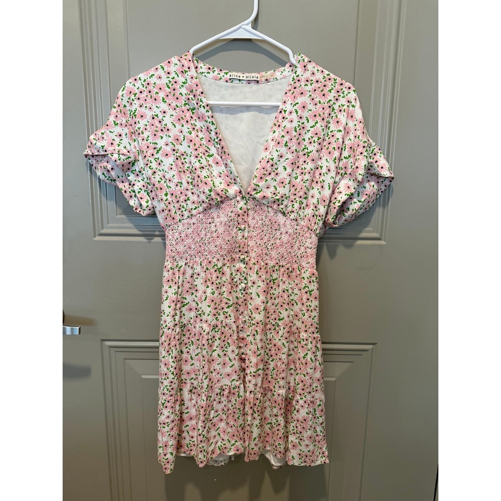 Alice + Olivia Keela Floral Mini Dress Pink White Size 2
